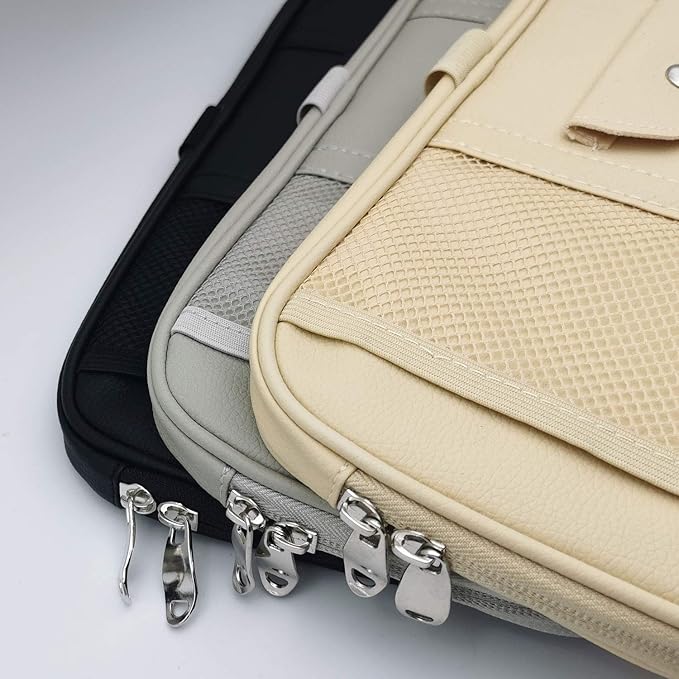 Da by Car Sun Visor Organizer, Multi-Pocket Visor Organizer Storage Pouch for Cars, SUVs & Trucks with Double Zippers, Elastic Bands & Glasses Clip- Organizes Essentials Keep Tidy (Beige Light Yellow)