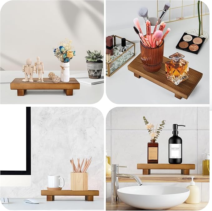 Wood Riser Soap Stand, Wooden Tray for Bathroom Counter, Kitchen Sink Stand for Soap, Pedestal Stand for Table Display, Home Decor, Footed Tray(8.66x3.54 Inch)