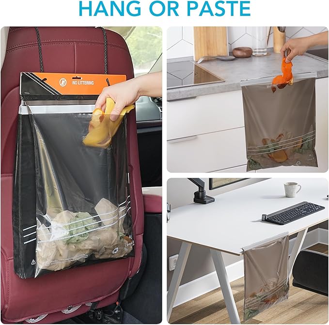 50 Pcs Disposable Car Trash Bags - Large Capacity - Car Garbage Bags Hanging from Headrest - Easy to Stick-On, Leakproof, Smellproof Car Trash Can, Puke Bags - Ideal for Travel, Camping, and Home Use