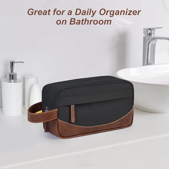 Ezday Travel Toiletry Bag for Men, Hanging Toiletry Organizer, Water Resistant Shaving Kit with Large Capacity for Travel Accessories (Black, Medium)