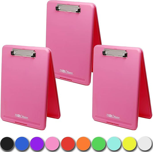 Think2Master [3 Pack] Pink Plastic Storage Clipboard. | 25% Heavier & Sturdier| Heavy Duty and Won’t Flex Like Other Brands (Compare The Weight). Storage Compartment Holds 150 Letter Sized Paper.