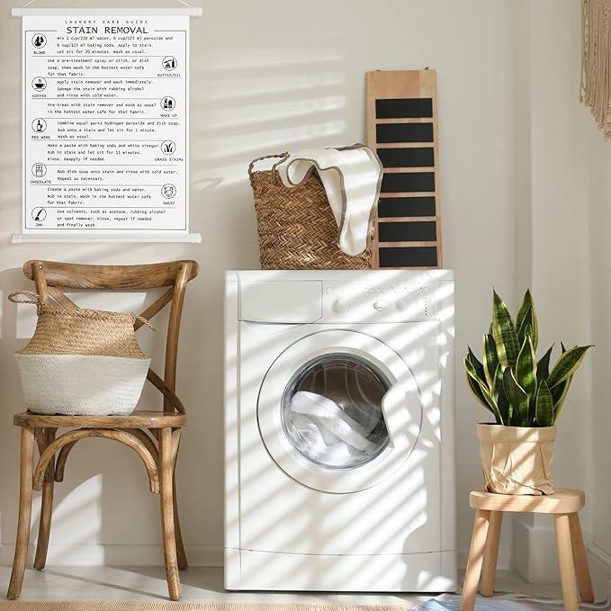 Gersoniel 2 Pieces Laundry Room Decor Laundry Symbols Wall Art Washing Room Hanging Symbols Decoration Stain Removal Theme Sign Clothes Care Room Art Ready to Hang Plaque, 11.8 x 15.7 Inches(White)