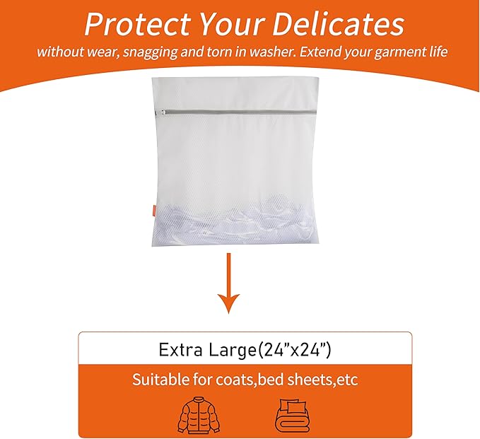 Polecasa 2Pcs 24 x 24 Inches Extra Durable 125g Diamond Mesh Laundry Bags with Sturdy Zipper for Delicates, Laundry Room Essentials for College, Dorm (2 XL-Large)