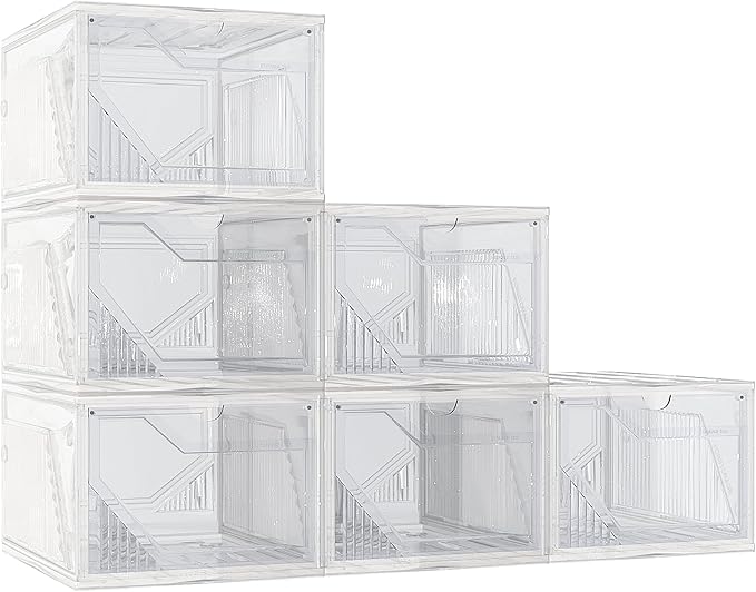 AWTATOS Shoe Boxes, 6 Pack Shoe Storage Organizers, Plastic Stackable Shoe Rack, Sneaker Containers, Toy Storage Bins for Entryway, Closet, Under Bed, Clear