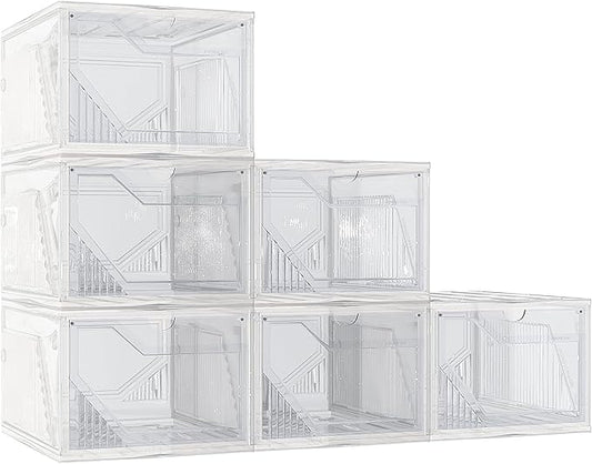 AWTATOS Shoe Boxes, 6 Pack Shoe Storage Organizers, Plastic Stackable Shoe Rack, Sneaker Containers, Toy Storage Bins for Entryway, Closet, Under Bed, Clear