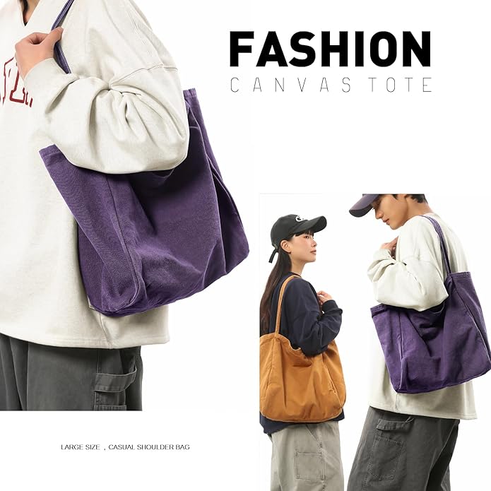 Canvas Tote Bag for Women Large Hobo Shoulder Bag for Work Travel Casual Message Bag Tote Purse handbags