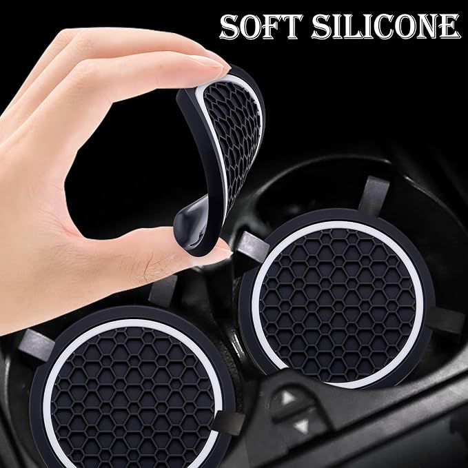 2-Piece Anti-Slip Car Cup Coaster Set – 2.75 Inch Auto Insert Drink Mats, Perfect for Coffee & Beverages – Stylish Interior Decor for Women & Girls (Black & White)