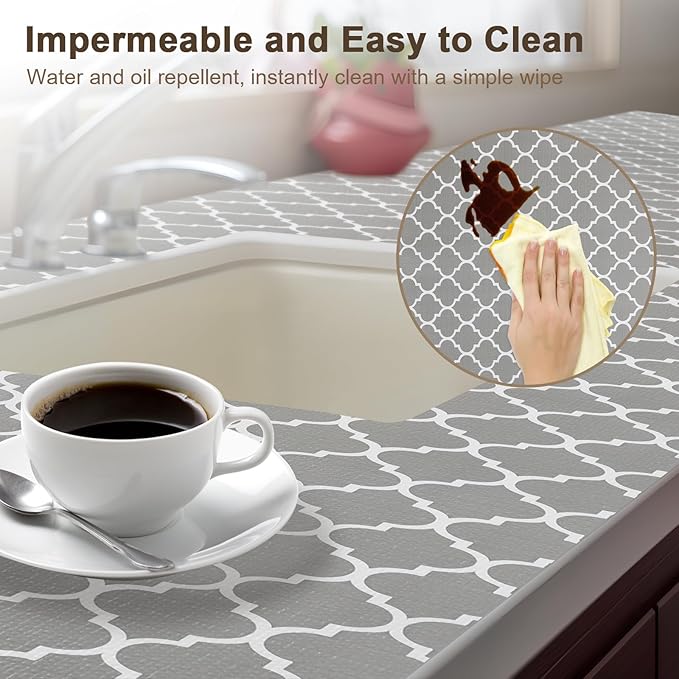 OcePor Non-Adhesive Drawer and Shelf Liner 24IN x 30FT，Non Slip Cabinet and Cupboard Liner, Kitchen Cabinet Liners for Shelves, Waterproof Drawer Shelf Liners for Cabinets/Bathroom Cupboard