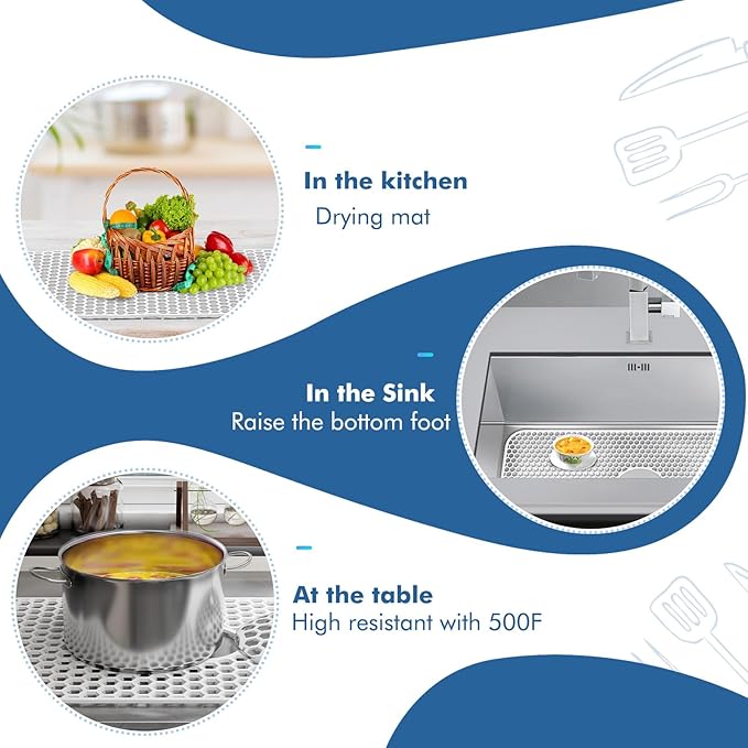 Silicone Sink Protectors for Kitchen Sink with Center Drain - 29.7"x 15.5" Kitchen Protector Accessory, Non-Slip Heat Resistant Mat for Bottom of Farmhouse Stainless Steel Porcelain (White)