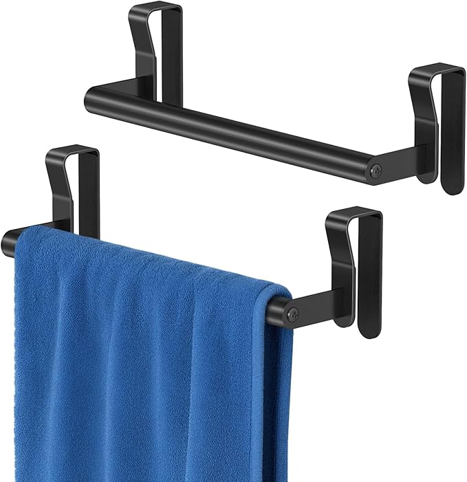 Over Cabinet Towel Holder, 2 Pack Over The Cabinet Doors Towel Rack Bars for Kitchen, Stainless Steel Dish Towel Holder (Black)