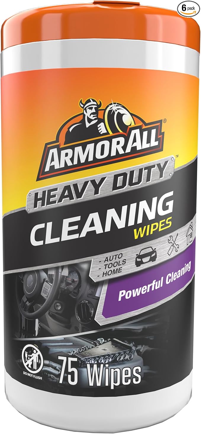 Armor All Heavy Duty Cleaning Wipes, Disposable Car Wipes, 75 Count (Pack of 6)