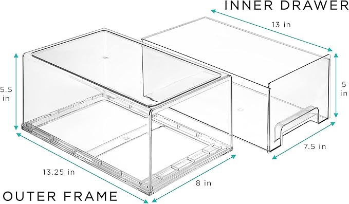 Sorbus Plastic Storage Bins Stackable Clear Pantry Organizer Box Bin for Organizing Kitchen Fridge, Food, Snack Pantry, Fruit, Vegetables, Bathroom, Wide & Narrow Deep (4 Pack)