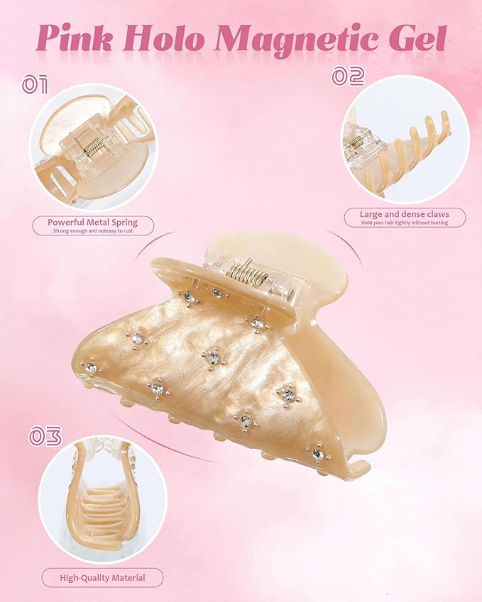 6PCS Acrylic Marbled Hair Claw Clips - Include No Bend No Crease Hair Clips and Medium Rhinestone Claw Clip, Cute Stylish Hair Accessories for Women Makeup, Strong Hold Non Slip for Thick Thin Hair