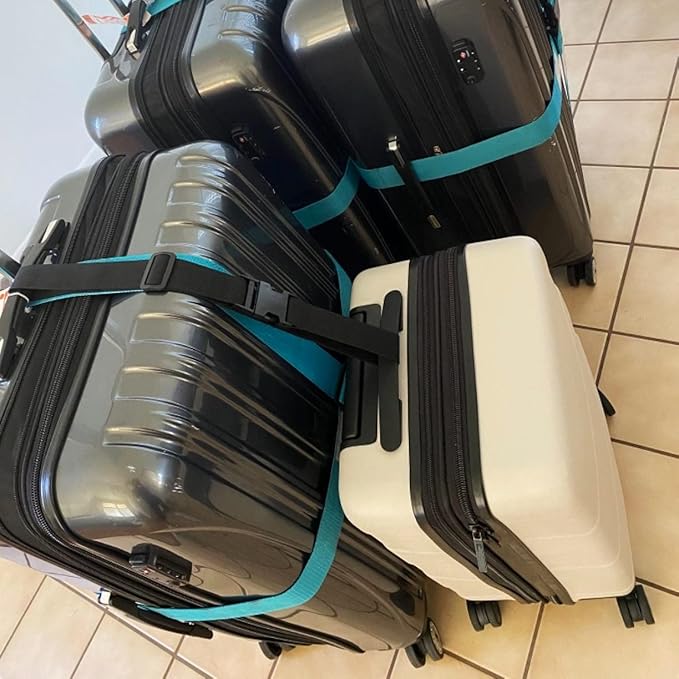 4-Pack Luggage Straps, Add Bag Luggage Straps to Connect Two Suitcases, Adjustable Luggage Belt Connector for Carry-On, Travel Attachment Accessories for Connecting Your 3 Luggage Pieces, Black