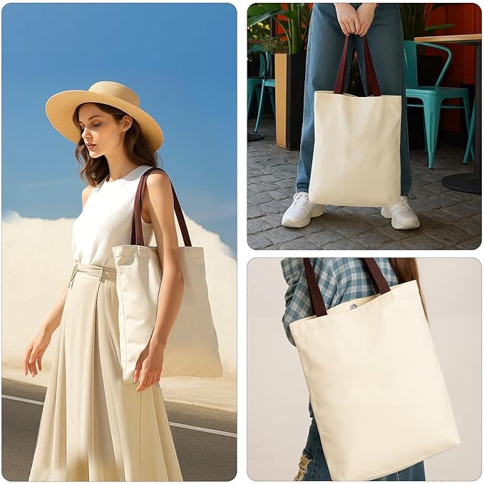 1 Pack Available Premium Canvas Reusable Tote Gift Bags,Made of Natural Canvas with Handle,Work,DIY,Shopping(Brown)