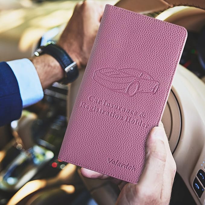Valardoh Premium Car Registration and Insurance Card Holder, Car Document Holder for Cards, Driver License & other Essential Documents (Purple)