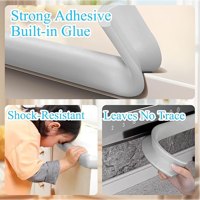 Baby Proofing Edge & Corner Protectors, 2 Roll Grey Foam L-Shape Self-Adhesive Bumper Strip, Soft Shock-Absorbent Wall & Furniture Safety Bumpers for Nursery, Kitchen, Fireplace, Table, Desk