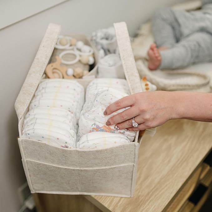 PUTSKA Baby Diaper Caddy Organizer - Nursery Storage Basket for Diaper Station, Baby Basket Shower Gift List and Registry Must-Have, Newborn Essentials, Nursery Decor for Boy or Girl - Mocha, Large