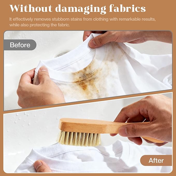 3 Pcs Wooden Laundry Stain Brush Stain Remover Dauber Brushes with Square Head Boar Bristle Small Stain Brush for Clothes for Scrubbing Stains from Furniture Fabric Leather(Style B)