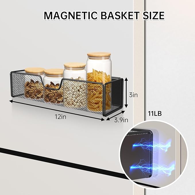 2 pack Magnetic Basket Organizer Holder for Fridge Magnetic Shelf Magnetic Storage Bin Box Containers for Refrigerator Whiteboard Classroom Magnetic Organizer
