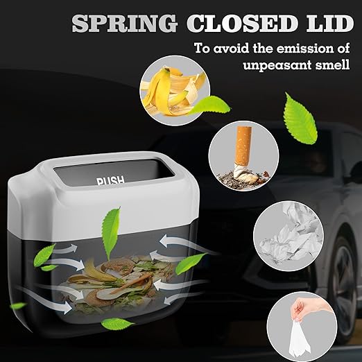 2 Packs Car Trash Can with Lid，Built-in Storage Garbage Bag，Leakproof Vehicle Trash，Car Accessories for Interior,Mini Garbage Bin for Automotive, Office, Kitchen,Bedroom，with 30pcs Trash Bags