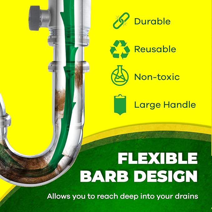 Zip-it Hair Clog Remover, 25-inch Unclogger Tool for Shower, Tub & Sink In Seconds - Reusable Snake Drain Hair Removal Tool, Flexible Snake Non-toxic - Green (1-Pack)