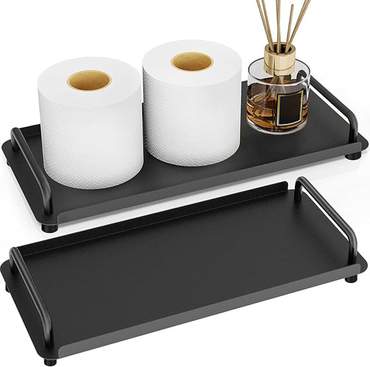 2 Pack Toilet Paper Storage, Toilet Tank Tray with Handle, Toilet Paper Basket for Bathroom, Toilet Tank, Kitchen (Black)