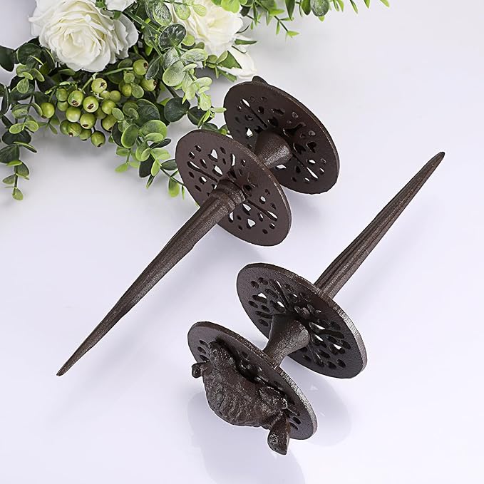 OwnMy Set of 2 Cast Iron Garden Hose Guide Stakes Heavy Duty, Decorative Garden Hose Guide Spikes for Lawn Yard Outside Plants Protection - Keeping Hoses Away from Flower Beds, Turtle Pattern