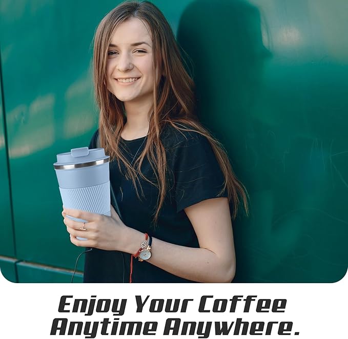 SPLMIFA Vacuum-Insulated Stainless Steel Travel Coffee Mug, Leak-Proof Reusable Coffee Cup with Lid - Keep Hot & Cold Drinks for Hours, Durable Insulated Tumbler for Men & Women(3rd-Light Blue, 17OZ)