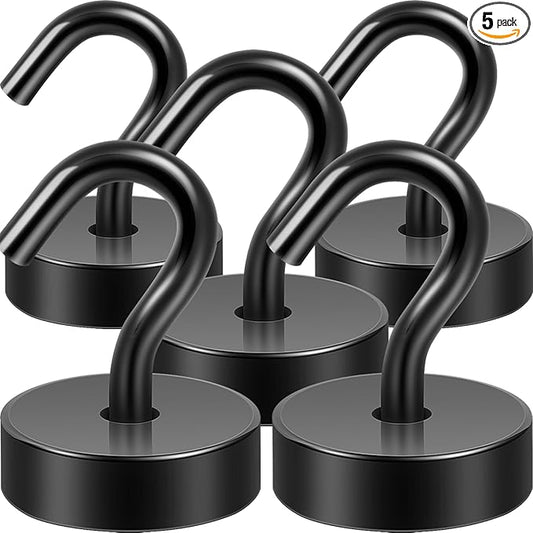 Neosmuk Magnetic Hooks, Cruise Ship Essentials, 40lb+ Heavy Duty Magnetic Hooks for Cruise Cabins, Refrigerator, Grill, Hanging, and Travel | Extra Strong Must-Haves Magnet Hook,Black, 5 Pack