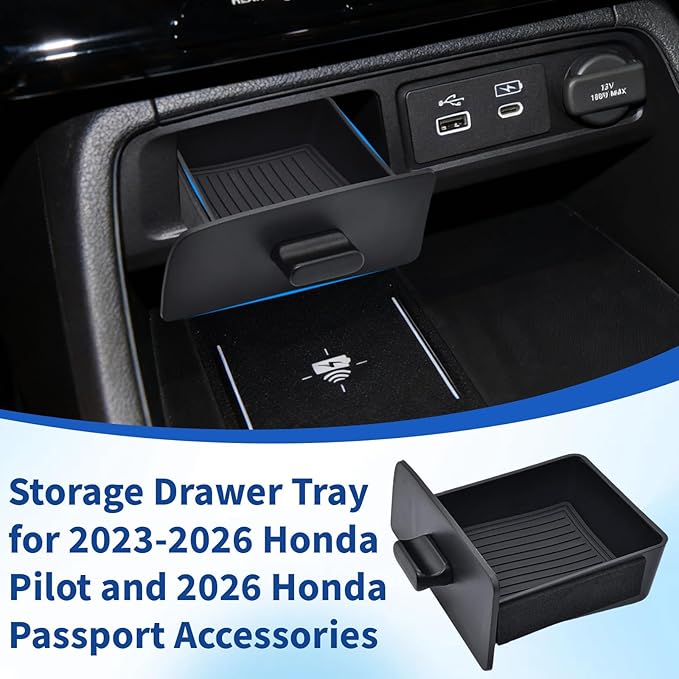 Storage Drawer Tray Fit for 2023 2024 2025 2026 Honda Pilot/2026 Honda Passport Accessories - Center Console Organizer Secret Compartment Storage Box Interior Accessories (Not for 2017-2025 Ridgeline)