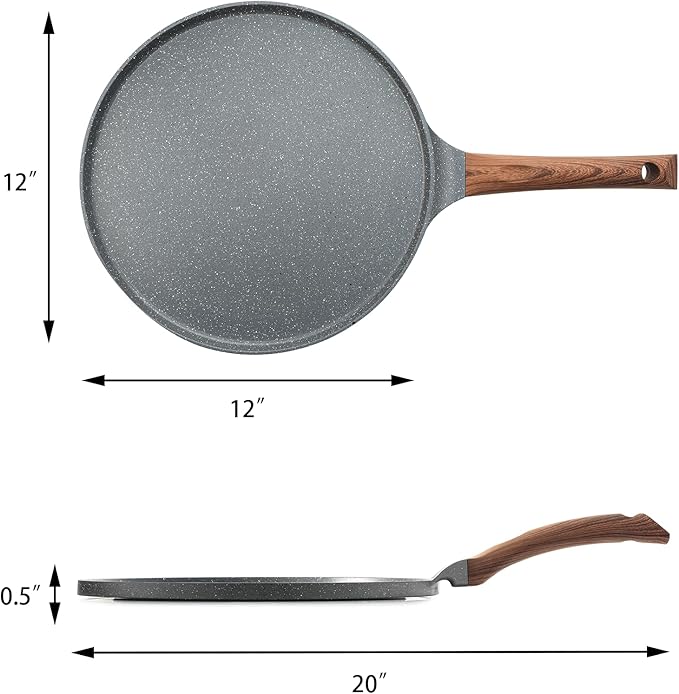SENSARTE Nonstick Crepe Pan, Swiss Granite Coating Dosa Pan Pancake Flat Skillet Tawa Griddle 12-Inch with Stay-Cool Handle, Induction Compatible