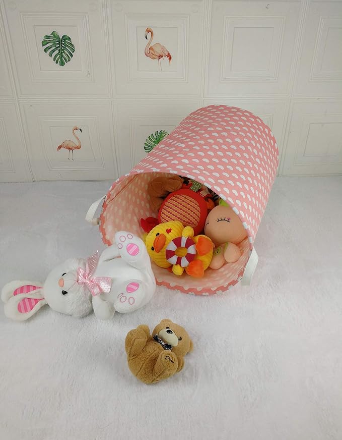 Pink Laundry Basket Kids Hamper Storage Bins Girls Nursery Hamper Waterproof Organizer Toy Box Large Canvas Collapsible Chest for for Bedroom,Clothes Organizer Basket,Toys Bin,Room Decor