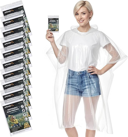 APEXUP Disposable Rain Ponchos for Adults, Emergency Rain Poncho for Camping Hiking Travelling