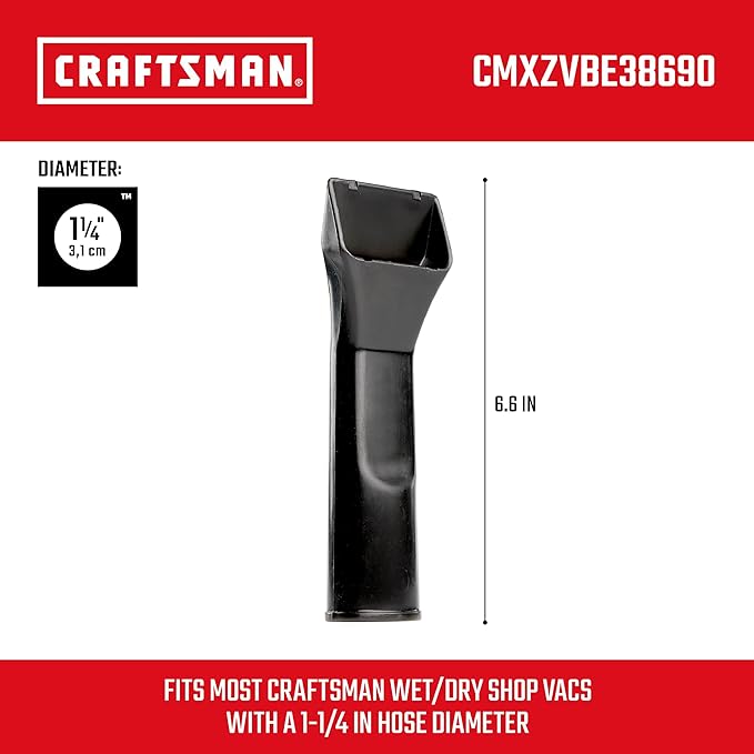 CRAFTSMAN CMXZVBE38690 1-1/4 in. Car Nozzle Wet Dry Vac Attachment, Industrial-Grade Shop Vacuum Accessory for Deep Automotive Cleaning, Fits 1-1/4 in. Hose Diameter