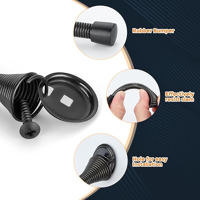 Ravinte Door Stoppers, 18 Pack Black Spring Door Stops with Rubber Bumper, Door Stoppers for Bottom of Door