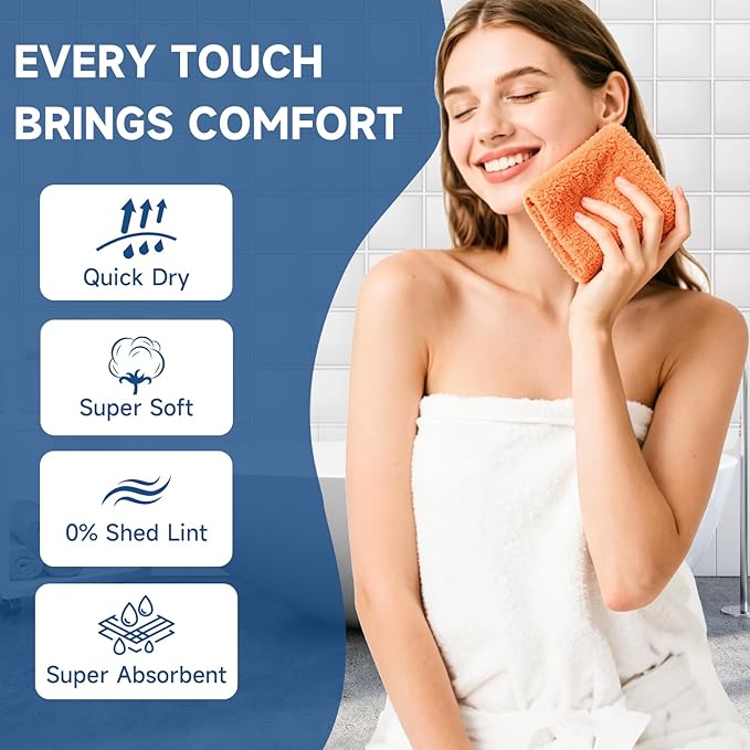 TEAWOO Coral Velvet Grayish Blue Washcloths 12 Pack, Highly Absorbent and Soft Grayish Blue Face Towels, Multi-Purpose Washcloths and Hand Towels for Bathroom, Hotel, Spa and Gym, 12 x 12 inches