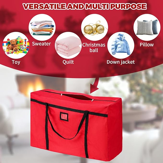 Christmas Tree Storage Bag, Fits Up 4 Ft / 5 Ft Tall Artificial Trees-Heavy Duty Holiday Storage Box with Durable Reinforced Handles & Zipper & Pocket- 600D Oxford Tree Storage Container, Red