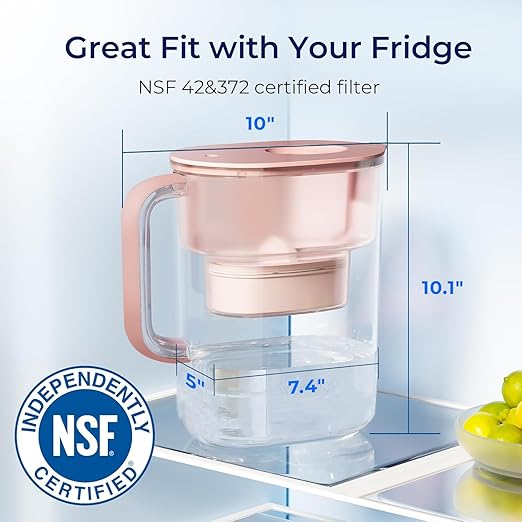 Waterdrop PT-07R Water Filter Pitcher, 10-Cup, NSF Certified, 200-Gallon Long-Life Filter, Improves Coffee & Tea Taste, Reduces PFOA/PFOS and Chlorine, 5X Longer Filter Life, Pink