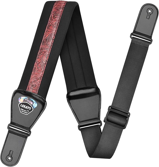 LEKATO Bass Guitar Strap - 3" Wide, Padded, Adjustable 45" to 55", With Pick Holder & 2 Safety Strap Locks