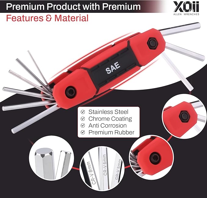 17PCS Folding Allen Wrenches Sets | Pack of 2 Metric & SAE Hex Set – Durable & Portable Allen Key Set & Hex Wrench Tool for Home, Bike, Automotive, and DIY Repairs