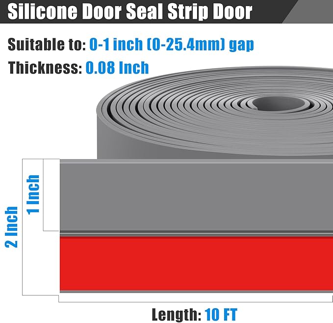 Draft Seal Tape for Doors and Windows 2 in x 10 Ft Silicone Weather Stripping Extra Thick 2mm Door Seal Strip with Strong Adhesive Draft Insulation Stopper Side Seal - Gray