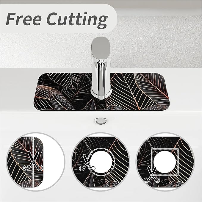 Kitchen Sink Splash Guard, Black Cat Hiding in Jungle Faucet Mat Sink Gadgets - Super Absorbent Fast Drying Mat Drip Catcher for Kitchen, Bathroom, Sink Mat, Dish Drying Mat, Bathroom (15" X 5.5")