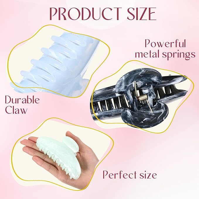 8 Pcs Large Acrylic Hair Claw Clips for Women Non-slip Strong Hold Jaw Clamps for Thick or Thin Hair (Marble,Variation Color)