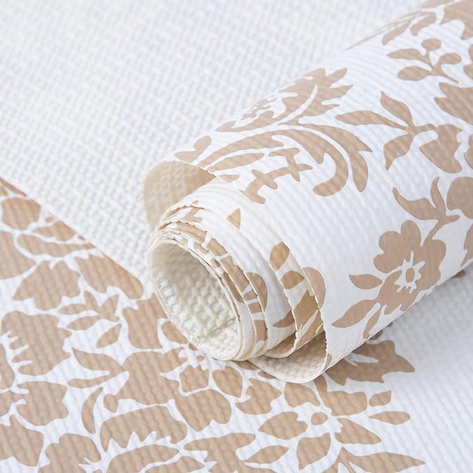 RAY STAR 12X120 Inch Shelf Liner for Kitchen Cabinets, Non-Adhesive Cabinet Liner Washable, PVC Drawer Liner for Dresser Non-Slip Bathroom (Yellow Pattern)(2 Roll)