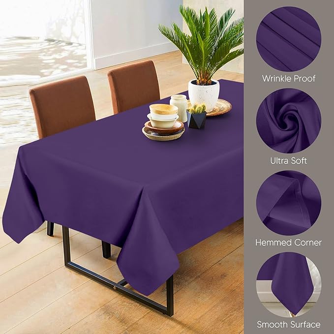 Utopia Kitchen Rectangle Table Cloth 2 Pack (60x102 Inches, Purple), Machine Washable Polyester Table Cover for Dining, Buffet Parties, Picnics, Events, Weddings and Restaurants