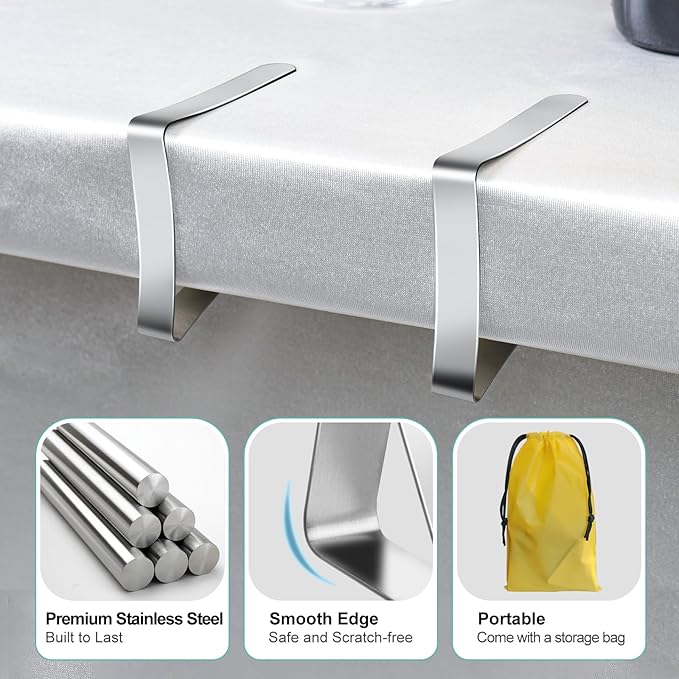 Tablecloth Clips & Clamps 12 Pack - Stainless Steel Table Cloth Holders for Outdoor Picnic, Restaurants, Weddings, Thick & Folding Tables
