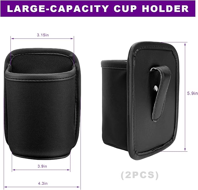 2 PCS Large Car Door Cup Holders, Clip On Beverage Drink Holder Vehicle Door Storage Organizer, Scratch-Resistant Leather Water Bottle Hanging Holder for SUV Sedan Truck (Black)