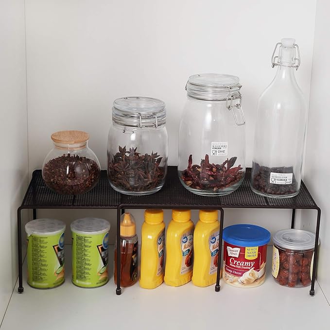 yaenoei Expandable Stackable Kitchen Cabinet and Counter Shelf Organizer, Kitchen Shelves, Cabinet Organization, Bronze