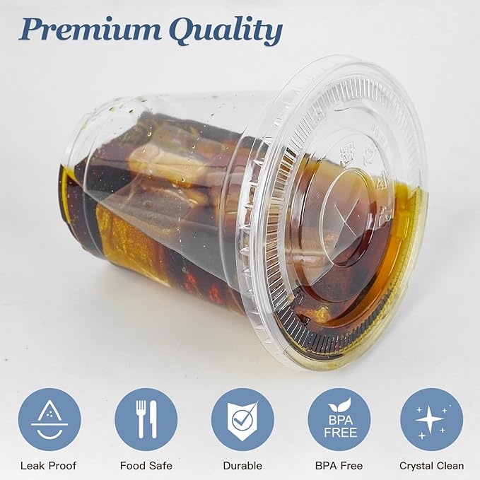 Charmount 50 Sets- 12 oz Clear Plastic Cups with Lids and Straws, Disposable To Go Cups for Cold Drinks, Iced Coffee, Milkshakes, Smoothies